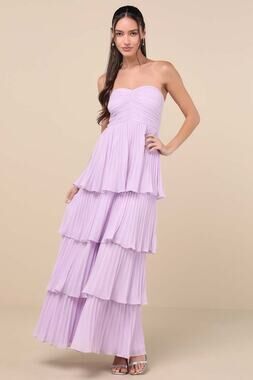 Lulus Seriously Sensational Lavender Strapless Tiered Maxi Dress Extra-Small